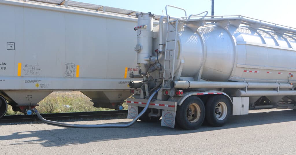 An RSI Transloading terminal transloading from a railcar to a truck.