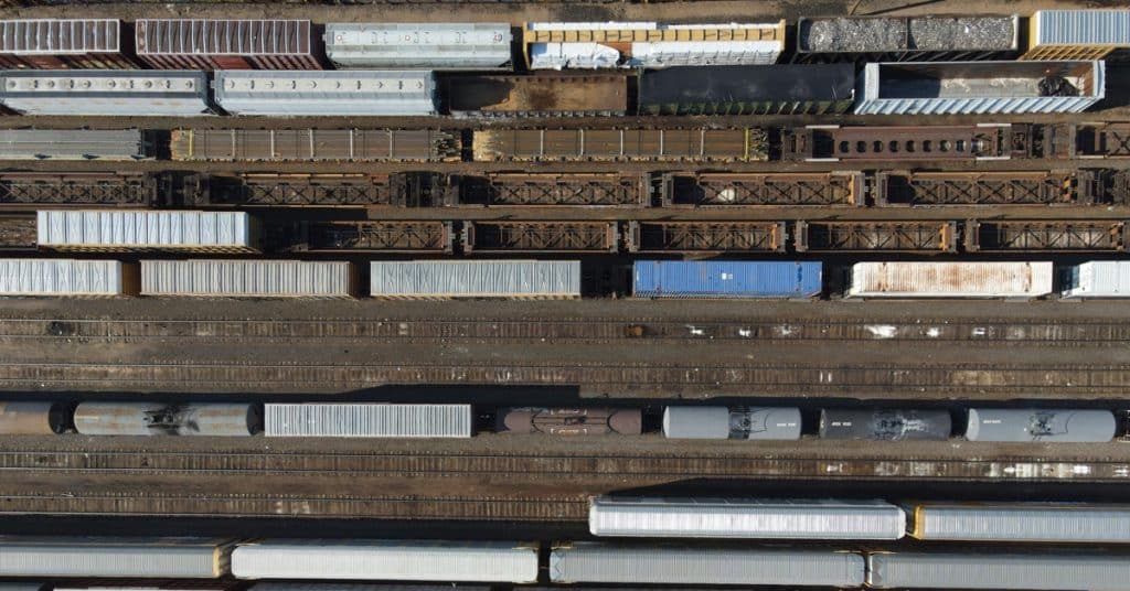 A railcar storage yard from an overhead view.